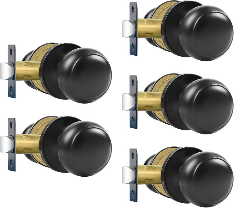 RAZCC Passage Door Knobs, 5 Pack Matte Black Door Knobs, for Hallway & Closet Non-Locking Interior Round Door Handles Keyless Reversible for Left Right Handed Doors - Image 1